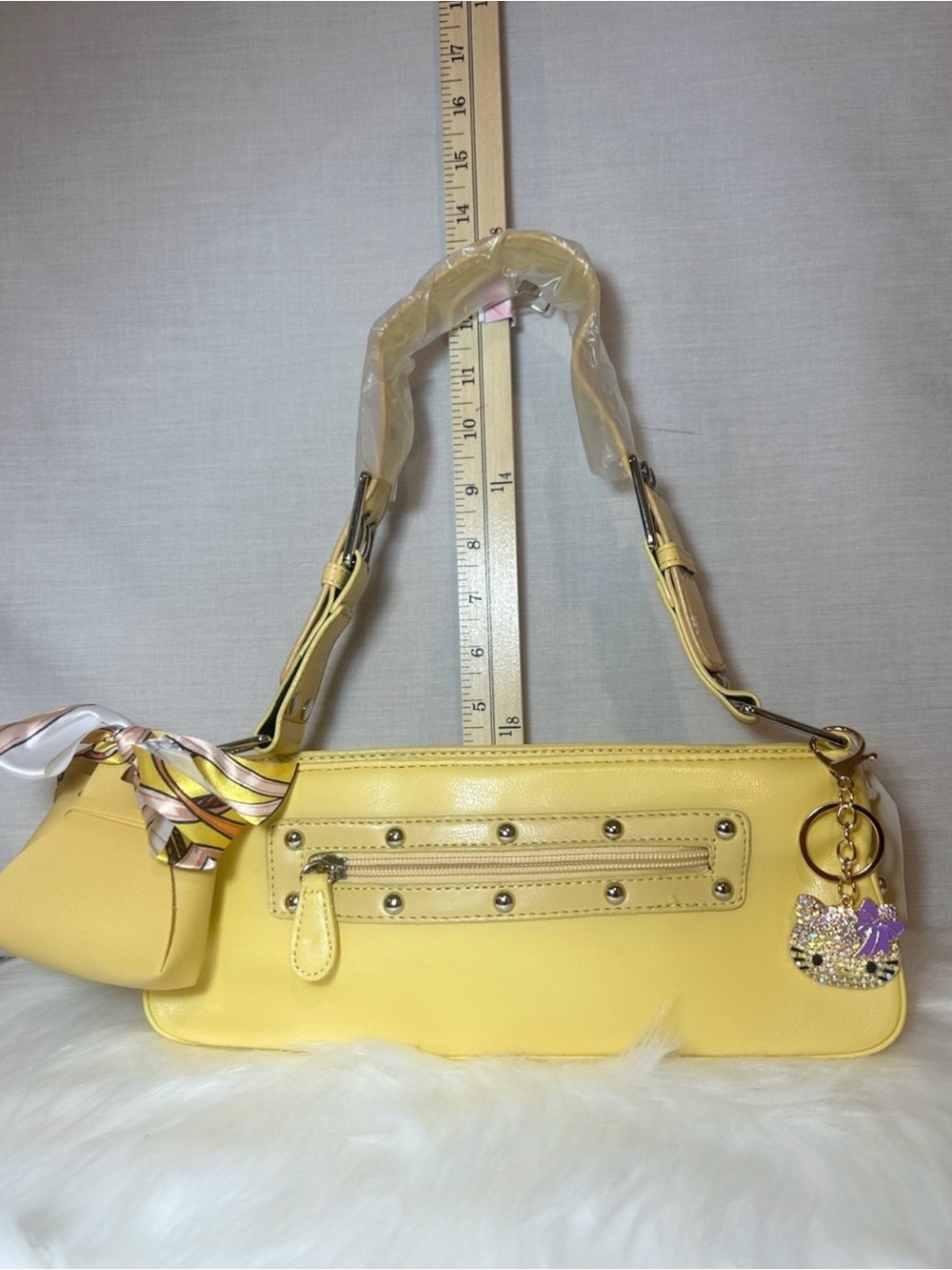 Yellow Shoulder Bag with Adjustable Strap Silver Buckles Removable Charms NWT’S